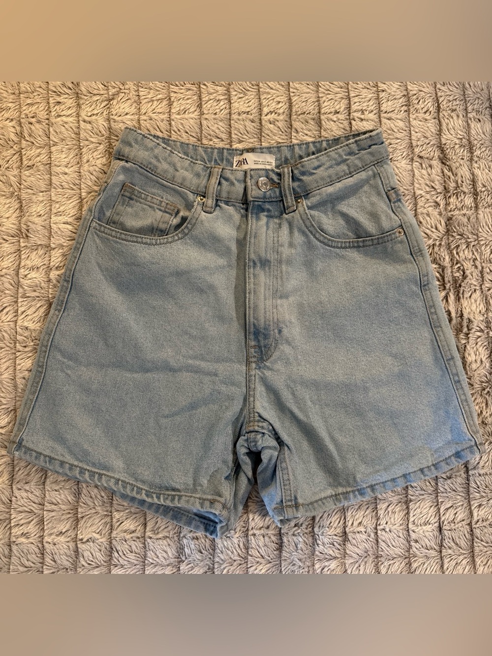 Zara Light Blue Denim High-Waist Shorts